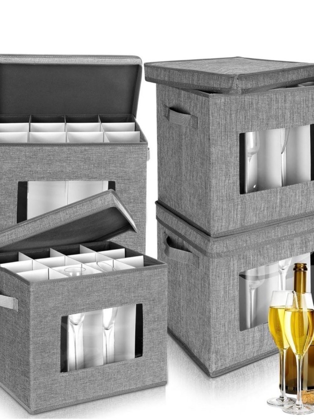 Uiifan 4 Pcs Wine Champagne Glass Mug Storage Box with Dividers 12